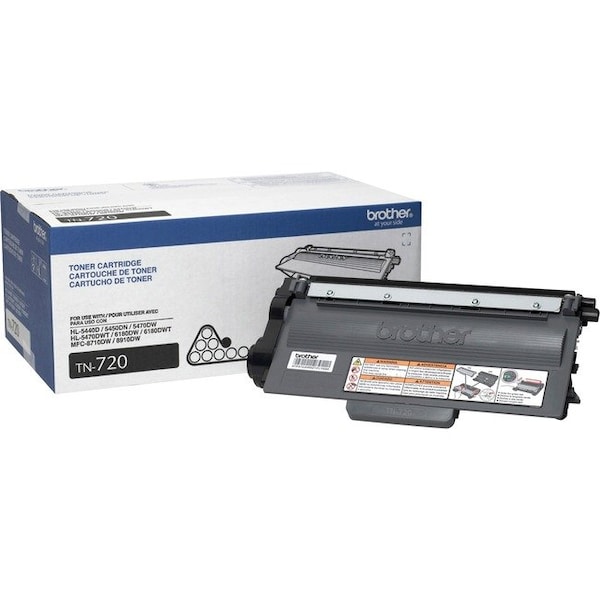 Brother Genuine TN720 Mono Laser Black Toner Cartridge - Monochrome Toner - Laser - Black - 1 Each TN720 - main
