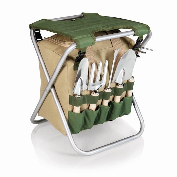 Picnic Time Family Of Brands Gardener Folding Seat with Tools, Olive Green with Beige Accents 542-93-121-000-0 - main