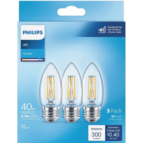 Signify 40W Equivalent Daylight B11 Medium Clear LED Decorative Light Bulb, 3PK 567404 - main