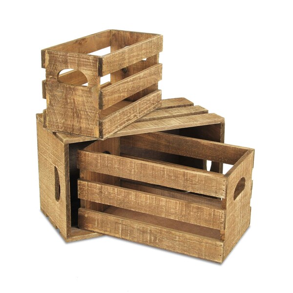Homeroots Set of Three Brown Solid Wood Crate, 3PK 487685 - main