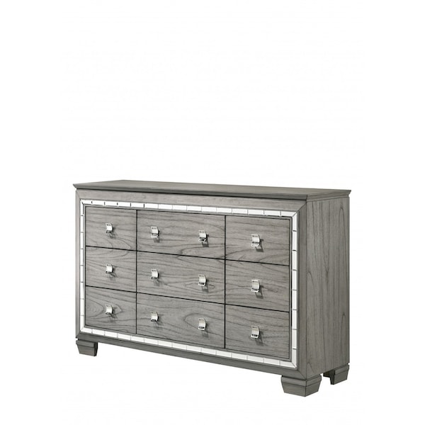 Homeroots 64" Light Gray Solid and Manufactured Wood Nine Drawer Triple Dresser 490460 - main