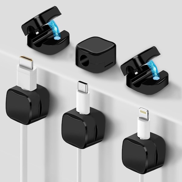 Grizzly Supply Adhesive Cable Clip, Magnetic Closure, 0.27 in W hole, Cable and Desk Management, Black, 8PK GS-MCH-0-8 - main