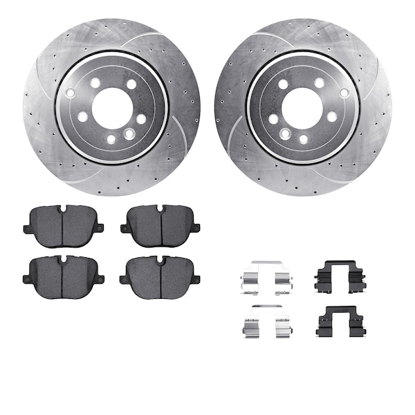 Dynamic Friction Co DFC Rotors-Drilled & Slotted-Silver w/ EURO 5000 Ceramic Brake Pads Incl Hdw 7612-11019 - main