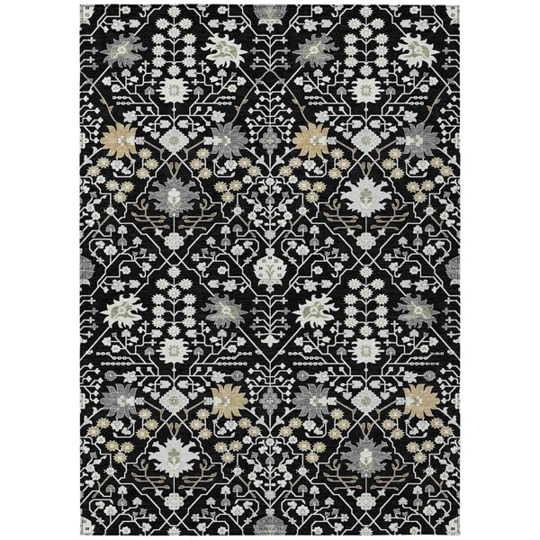 Homeroots 5' X 8' Black Ivory And Gray Oriental Washable Indoor Outdoor Area Rug 598023 - main