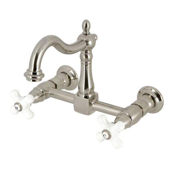 Kingston Brass Two-Handle Wall Mount Bridge Kitchen Faucet, Brushed Nickel KS1268PX - main