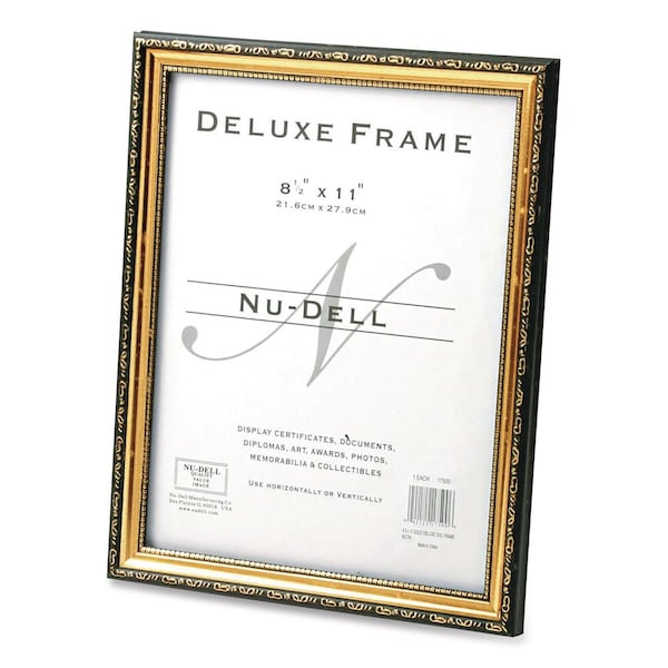 Nudell Deluxe Document and Photo Frame, Molded Styrene/Plastic, 8.5 x 11 Insert, Gold/Black 17500 - main