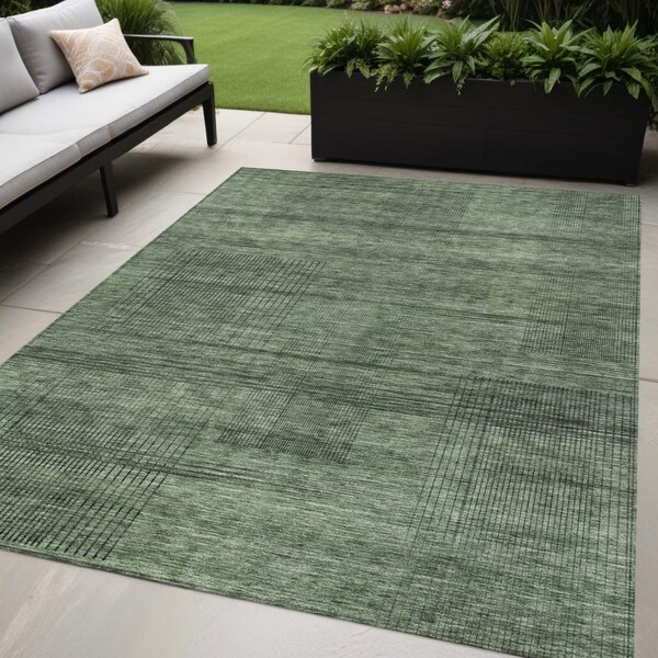 Homeroots 5' X 8' Olive Green And Gray Striped Washable Indoor Outdoor Area Rug 588107 - main