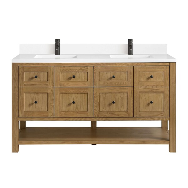 James Martin Vanities 60 in. Double Vanity, Light Natural Oak, w/Single Hole 3 CM White Zeus Quartz Top & Backsplash 330-V60D-LNO-1WZ - main