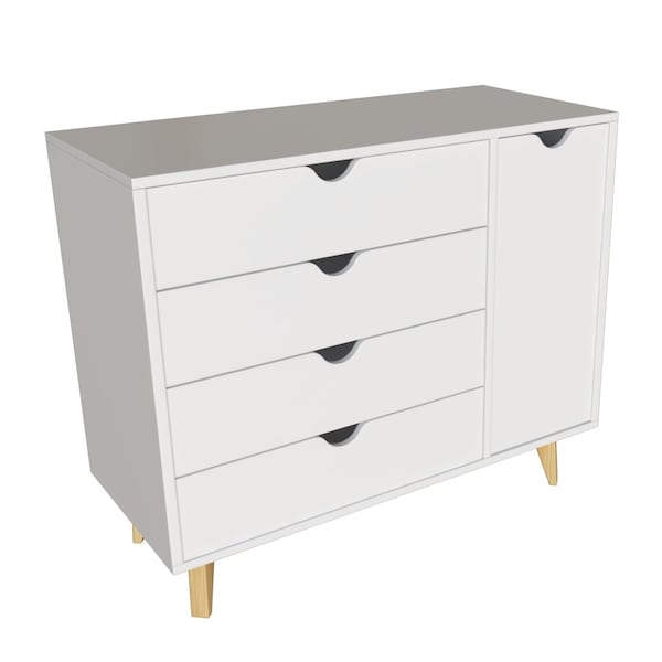 Homeroots 30" White Solid Wood Four Drawer Combo Dresser 489582 - main