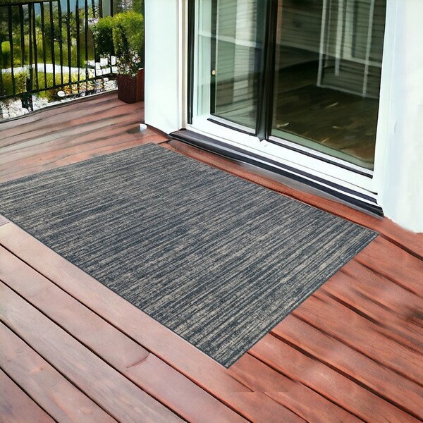 Homeroots 2' X 3' Gray and Blue Striped Stain Resistant Indoor Outdoor Area Rug 531660 - main