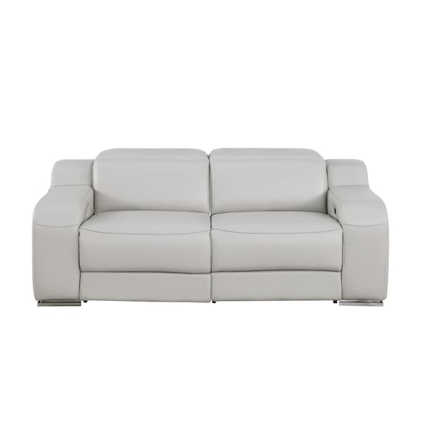Homeroots 76in Light Gray and Silver Italian Leather Power Reclining Loveseat 633748 - main
