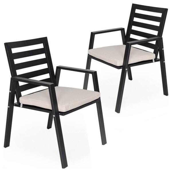 Leisuremod Chelsea Modern Patio Dining Armchair in Aluminum with Removable Cushions, Beige, 2PK CC20BL-BG2 - main