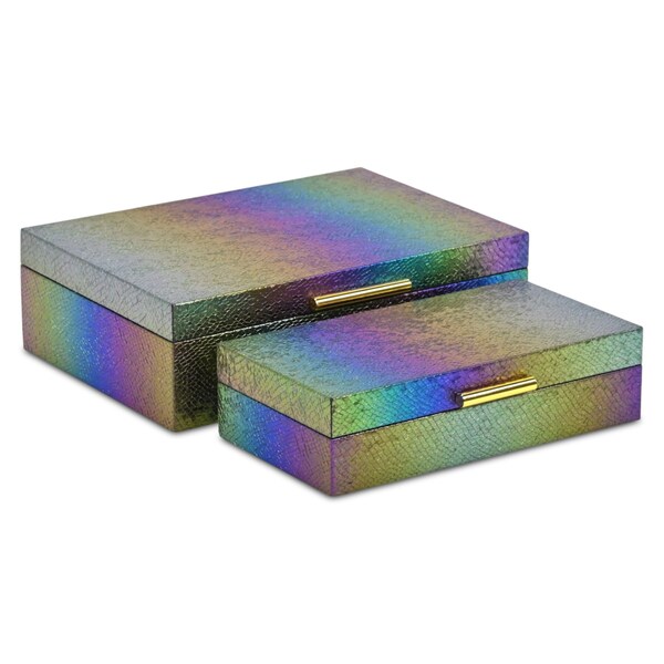 Homeroots Set of Two Rainbow And Gold Faux Shagreen Nesting Storage Boxes With Lids, 2PK 712932 - main
