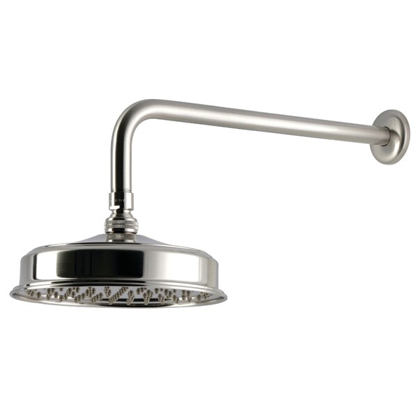 Kingston Brass 8" Round Brass Shower Head with 17" Ceiling Mounted Shower Arm, Brushed Nickel K324K18 - main
