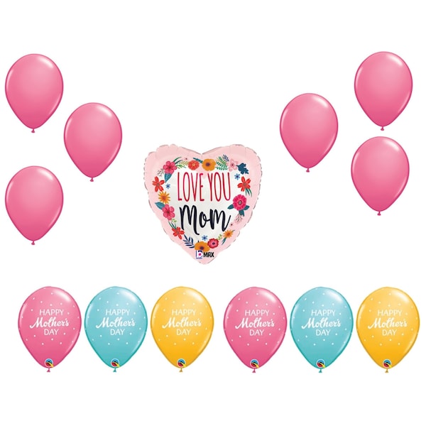 Loonballoon Mother's Day Theme Balloon Set, Standard Size Heart Shape Love You Mom Satin Blossoms Balloon LB-87707 - main