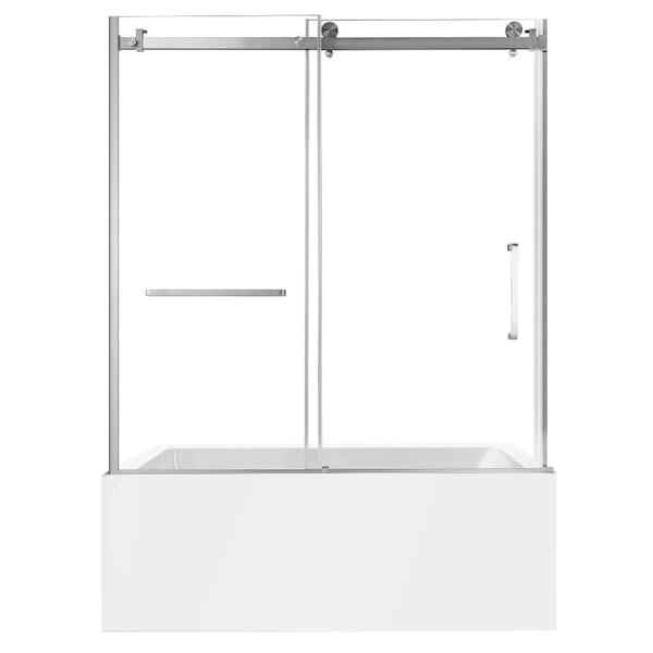 Kingston Brass 60" Acrylic Alcove Left-Hand Drain Tub with Right Sliding Tub Door, White/Brushed Nickel KVTAP603622L8 - main