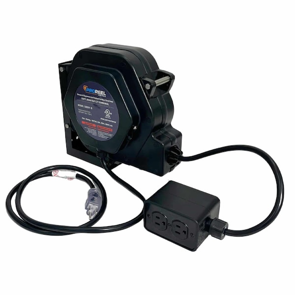 Alert Reel Mfg ProReel Retractable Cord Reel, 15 Amp, 20' 12/3 SJTOOW, Dual Duplex Pendant Box 5220T-D - main