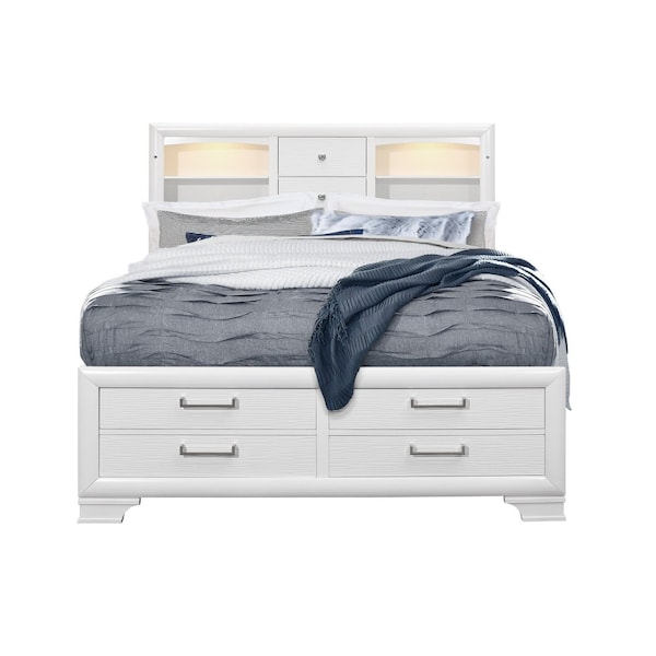 Homeroots Solid Wood Queen White Eight Drawers Bed 383794 - main