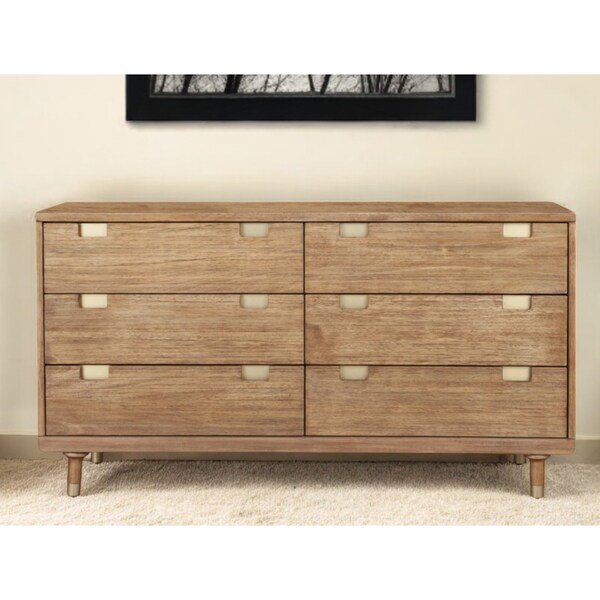 Homeroots 60" Sandy Brown Solid Wood Six Drawer Double Dresser 524131 - main