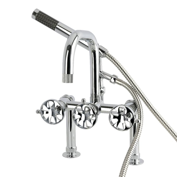 Kingston Brass 7" Center Deck-Mount Clawfoot Tub Faucet with Hand Shower, Polished Chrome AE6001RX - main