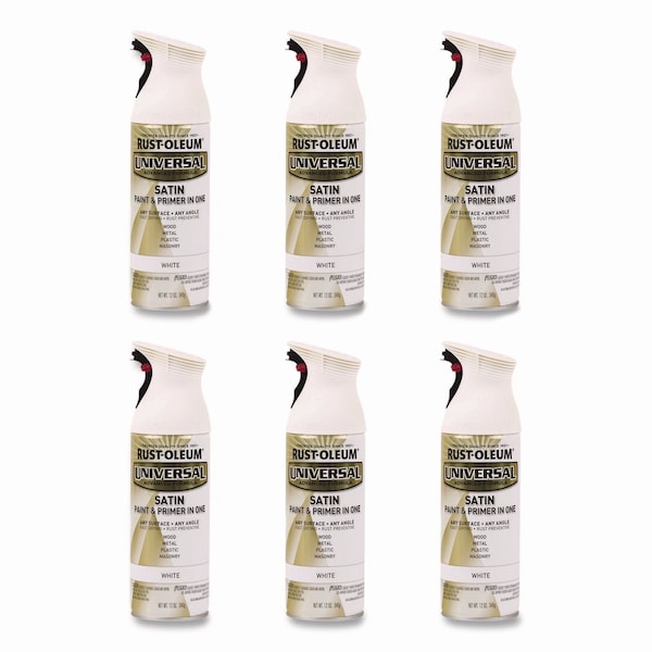 Rust-Oleum Universal Premium Spray Paint, Satin White, 12 oz Aerosol Can, 6PK 245210 - main