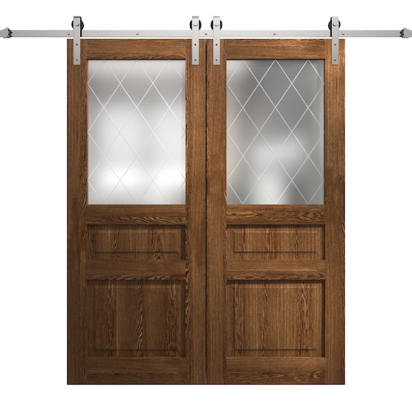 Sartodoors Modern Double Barn Door 48 x 84 inches, Ego 5011 Cognac Oak Veneer, 13FT Silver Rail Track Set, S EGO5011DB-S-DKO-4884 - main