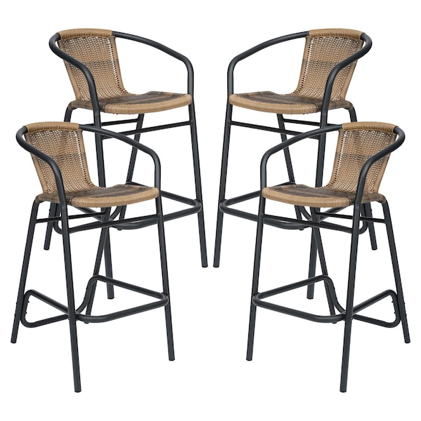 Flash Furniture Lila Commercial Grade Medium Brown Rattan Indoor-Outdoor Restaurant Barstool, PK4 4-SDA-AD632032R-DK-BN-GG - main