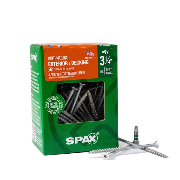 Spax #9 x 3-1/4 in Exterior Wood Deck Screws Construction Flat Head T-Star Plus, 83PK 4191670450804 - main