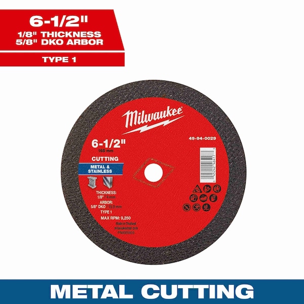 Milwaukee Tool Cut-Off Wheel, 5/8" Sz, 6 1/2" dia. 49-94-0029 - main