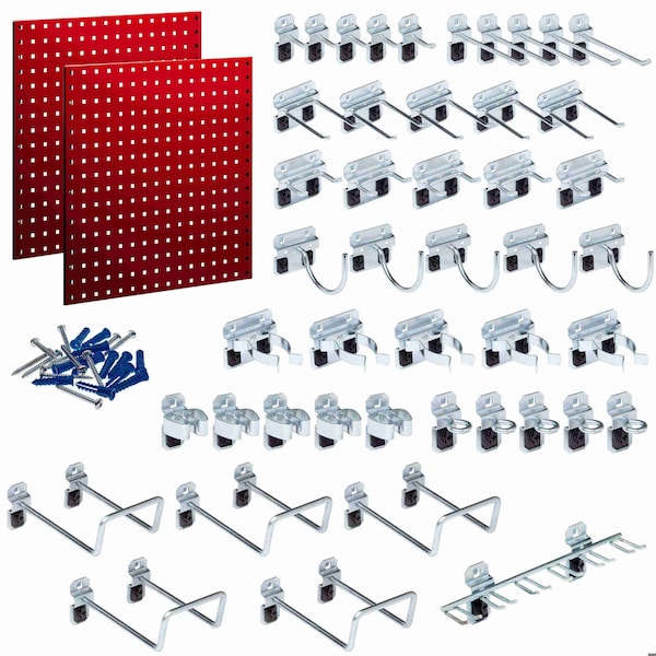 Triton Products 46 pc LocHook Assortment W/ (2) 24" W x 24" H Red 18-Gauge Steel Square Hole Pegboards LB1-RKit - main
