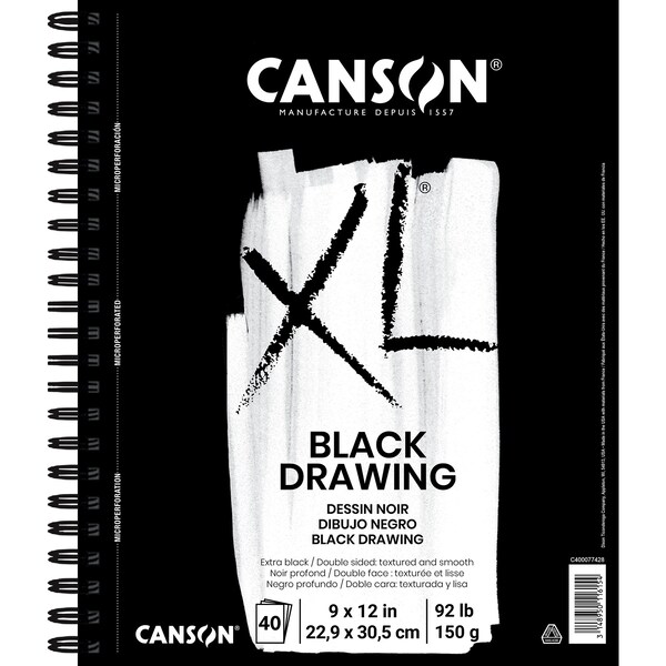 Canson XL Series Drawing Pad, Black, Side Wire Binding, 10 Sheet, 9x12 inch C400077428-03 - main