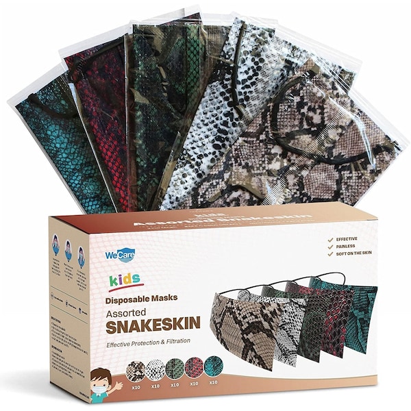 Wecare Kids Disposable Face Mask, 3, Snake Skin Print, Kids, 50 PK WMN100105 - main