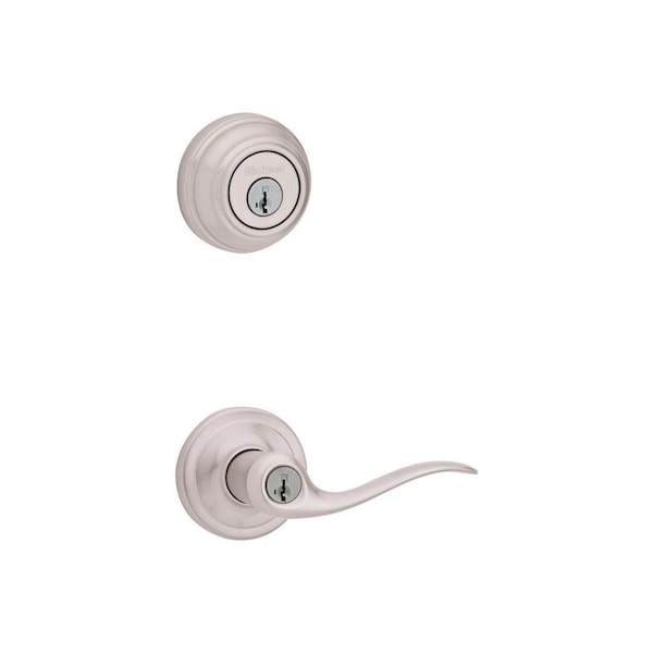 Kwikset Entry Lever and Deadbolt Set SmartKey Tustin Satin Nickel ANSI/BHMA Grade 2 KW1 1-3/4 Satin Nickel 5420781 - main