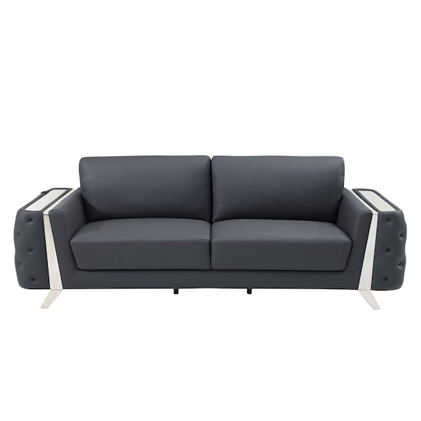 Homeroots 90" Gray Italian Leather Sofa With Silver Legs 491052 - main