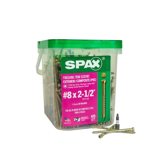 Spax #8 x 2-1/2 in Wood Composite Double Thread Screws Powertrim Trim Head T-Star Plus Pail, 425PK 3241870400608 - main