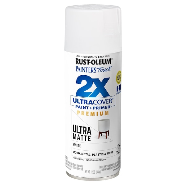 Rust-Oleum Spray Paint, White, Matte, Solvent, 12 Oz 331181 - main