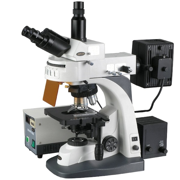 Amscope FM820 Epi-fluorescence Trinocular Compound Microscope 40X-400X w/1.4MP Cooled Monochrome CCD Camera FM800T-MF143 - main