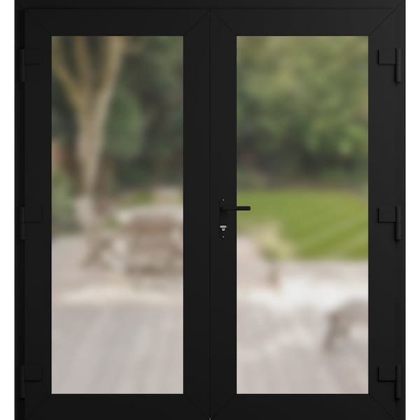 Vdomdoors Front Exterior Prehung Metal-Plastic Double Doors Frosted Glass / MANUX 8102 Matte Black / Office C MANUX8102DEXD-BLK-W72xH80-LH-I - main