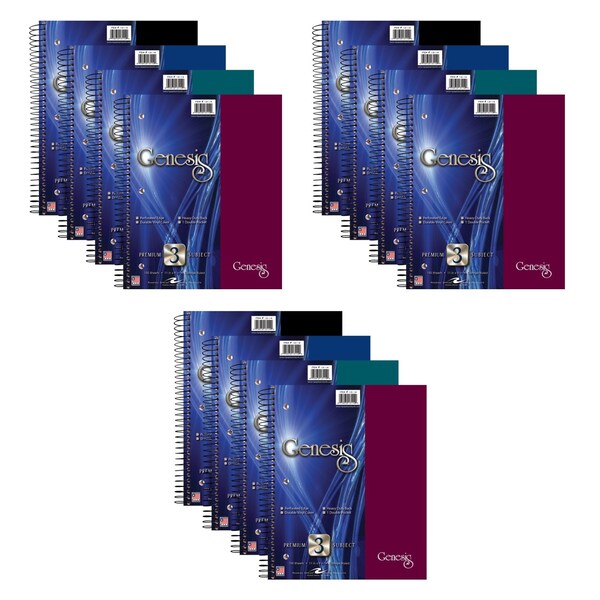 Roaring Spring Case of Genesis WB 3 Subject 1 Pkt Notebooks, 11"x9", 150 sht, Asstd Covers, College Ruled w/Margin, PK12 13114cs - main