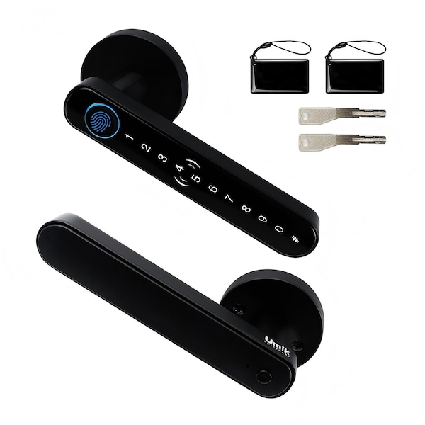 Wrightmaster 5-in-1 Aluminum Smart Handle Lock with App Control, Fingerprint, IC Card, Keypad, Key Unlock ZR-T83-HS - main