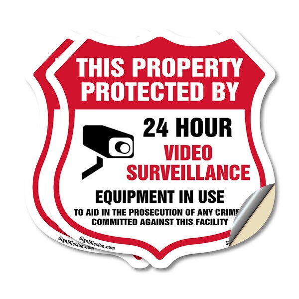 Signmission Video Surveillance Shield Sign This Prop, 6 inch X 6 inch, Vinyl Decal, 2PK SHI-D-2PACK-6-470 - main