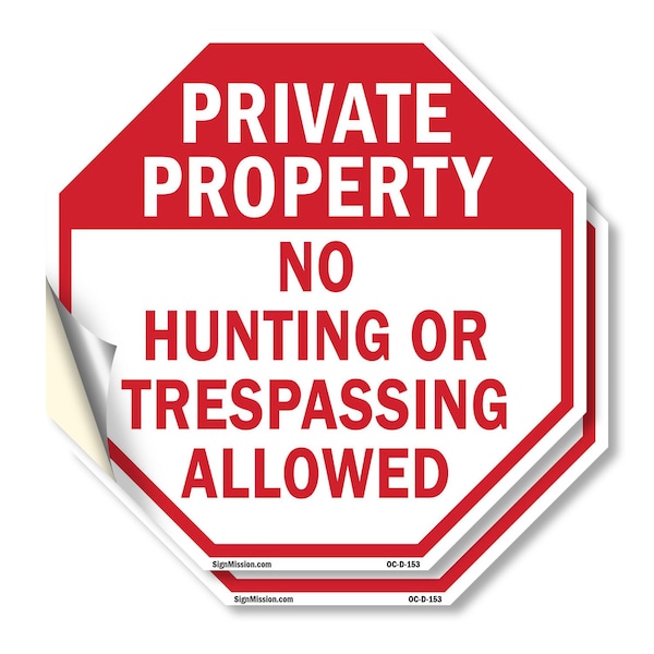 Signmission Private Property No Hunting or Tres, 4 inch X 4 inch, Vinyl Decal, 2PK OC-D-2PACK-4-153 - main