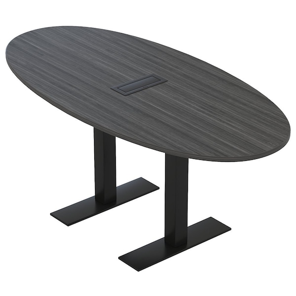 Skutchi Designs 6ft Conference Table With Power Unit | 6 Person Modular Boval Meeting Table | Harmony Series HAR-BOVL-36X72-T.BK-WA7949-EBLK - main