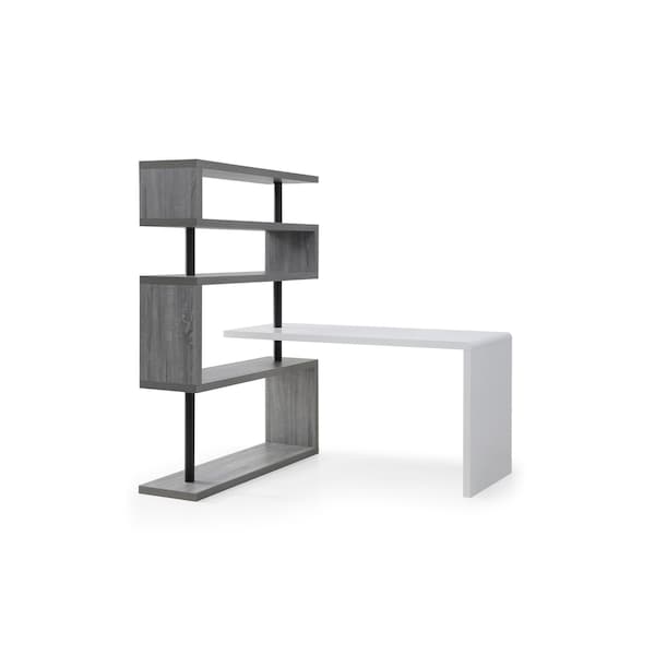 Homeroots 93" White and Gray Wood and Metal L Shape Writing Desk 543806 - main