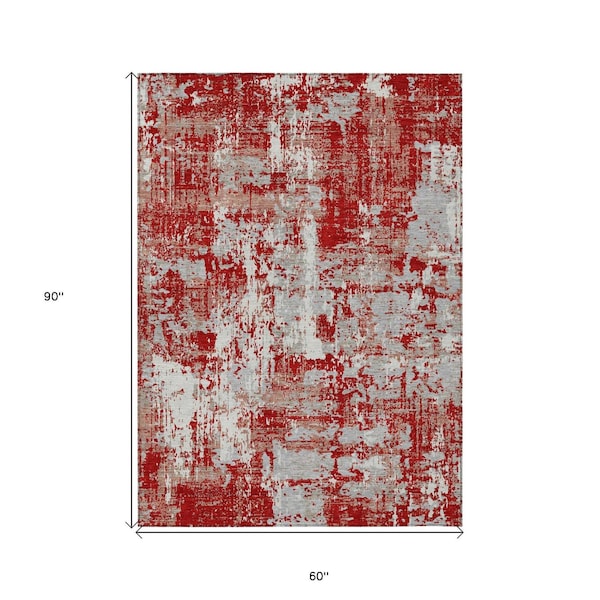 Homeroots 5' X 8' Red Gray And Ivory Abstract Washable Indoor Outdoor Area Rug 597993 - main