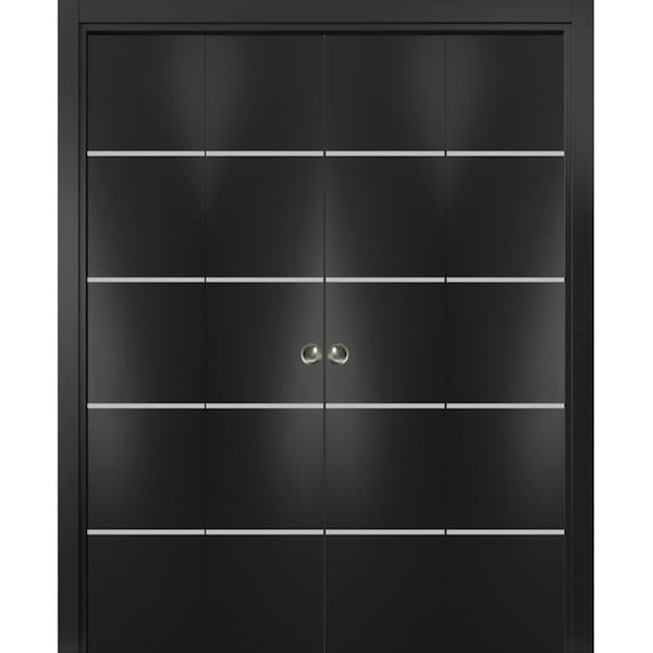 Sartodoors Sliding Closet Double Bi-fold Doors, Planum 0210 Matte Black and Aluminum Strips, Sturdy Tracks Mol PLANUM0210DBF-BLK-96 x 80 (4* 24x80) - main