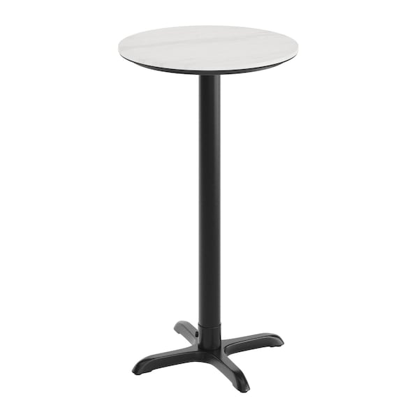 Flash Furniture 24" RND Tabletop, Seamless Surface Technology, White Faux Marble with 22x22 Black Bar Height X-Base ST-RD24-WHMAR-T2222B-GG - main