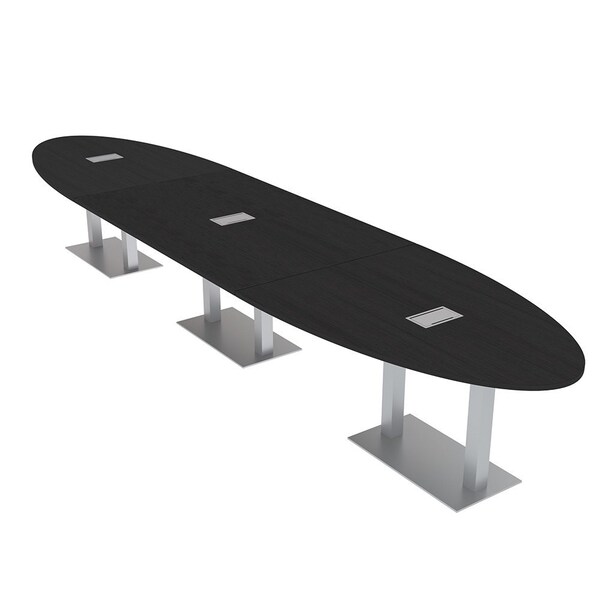 Skutchi Designs Oval Conference Table With Power Unit, 48 in W, 192 in L, Black HAR-OVL-48X192-DOU-U999ST19-ESIL - main