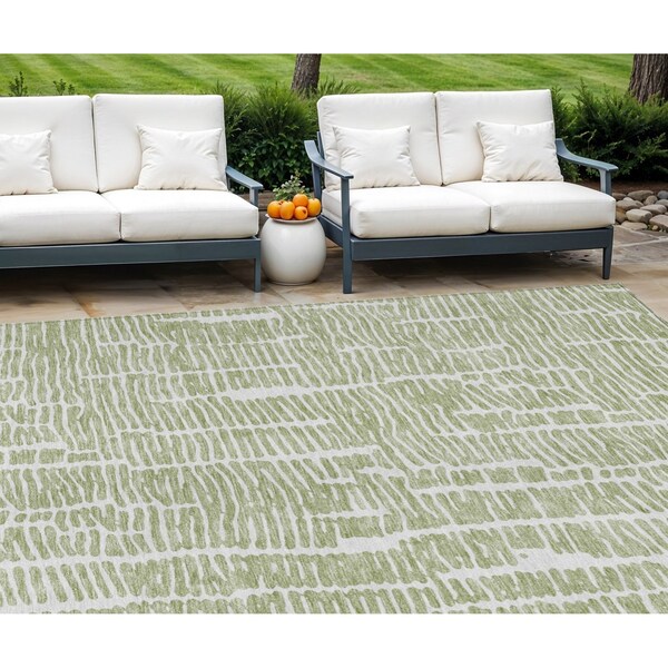 Homeroots 9' X 12' Artichoke Green And Ivory Abstract Washable Indoor Outdoor Area Rug 588490 - main