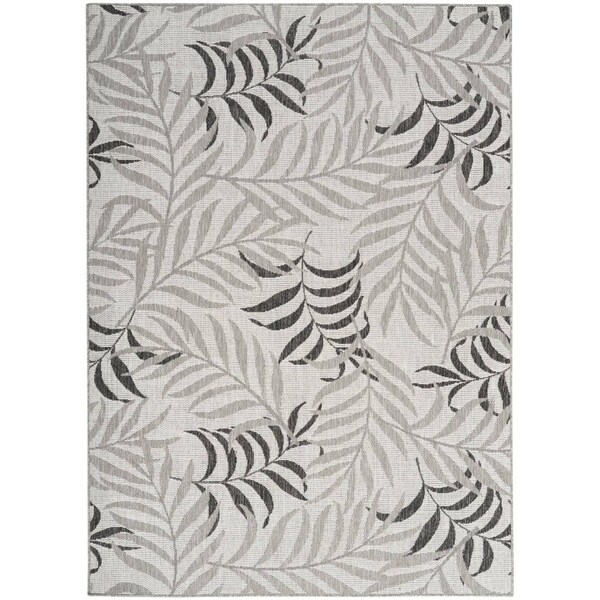 Homeroots 6' X 9' Gray Black And Ivory Palm Leaf Indoor Outdoor Area Rug 550187 - main